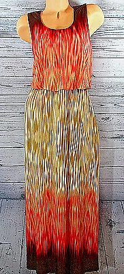 Serengeti Womans Maxi Dress Size Medium Coral Tan Brown Sleeveless Long • $12.99