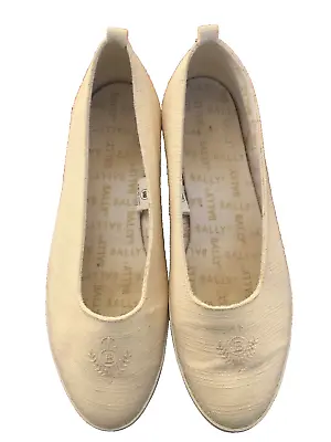 Bally Shoes Ivory Color Canvas Logo Womens Rubber Sole Slip On Flats Size 9M • $20