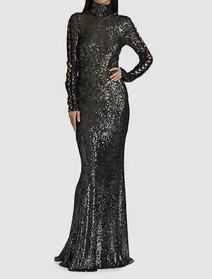 $3995 Naeem Khan Women Gray Sequin-Embroidered & Velvet-Sleeve Gown Dress Size 8 • $1278.78