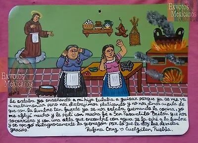Exvoto Original Kitchen Burns By Accident Mexican Food Theme Hand Painted • £28.93