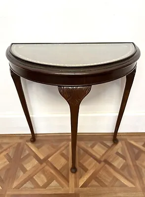 Vintage Demi Lune Half-Moon Carved Console Table Tooled Leather Insert * • £115