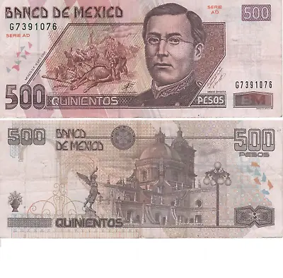 500 Pesos Mexico Bill Billete 2000 Ignacio Zaragoza Circulated • $55