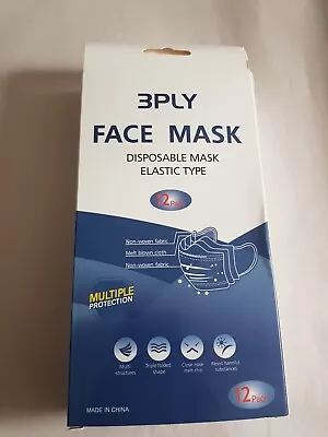 12 Pack Disposable Face Mask 3 Ply Multiple Protection With Nose Clip • $2.95