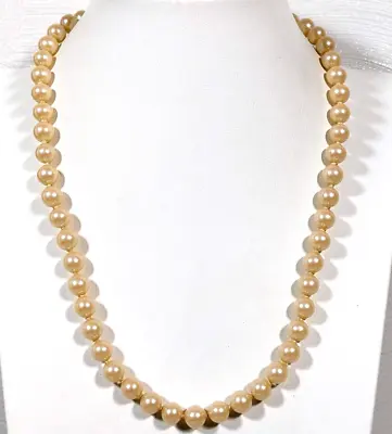 Vintage Ivory Color Glass Faux Pearl 8mm Bead Knotted Necklace 19 Inch • $7.34