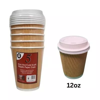 Disposable Ripple Walled Paper Coffee Brown Cups With Lids Takeaway • £5.19