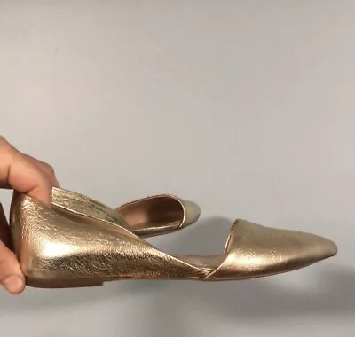 Gold Leather Flats J. Crew Pointed Toe Slip Ons Sz5.5 • $12