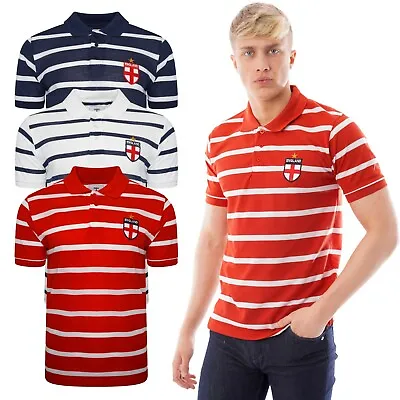 England Mens Polo Shirts Striped Pique Collar T-Shirt Football Short Sleeve Tops • £8.99
