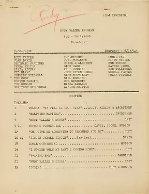 REGINALD GARDNER RUDY VALLEE MEL BLANC  1942 RADIO SHOW SCRIPT W SIGNED CHECK • $89.99
