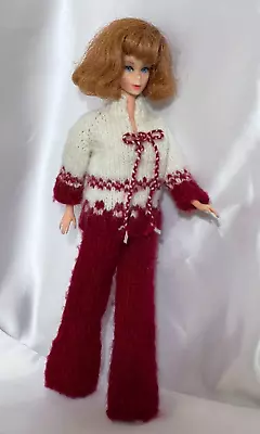 Vintage Handmade Dark Wine Crochet Barbie Ski Outfit Bell Bottom Pants & Top • $12