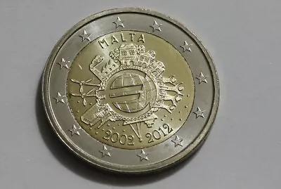 Malta 2 Euro 2012 - 10 Years Of The Euro Bimetal High Grade B41 Kkk30 • $9.98