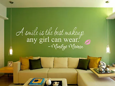 A Smile Is The Best Makeup Marilyn Monroe Wall Art Quote Wall Stickers UK SH202 • £10.79