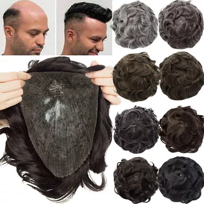 Mens Hair Replacement System Skin/PU/NG/Mono Toupee Real Remy Human Hairpiece • £39.01