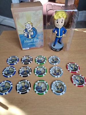 Vault Boy Bobblehead & 14 Fallout New Vegas Rare Poker Chips • £100