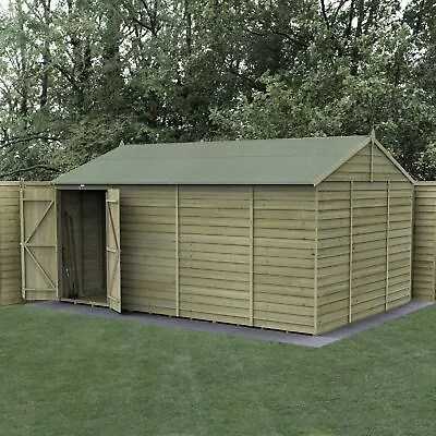 Forest 4LIFE 15x10 Shed Reverse Apex Double Door No Windows Wooden Garden Shed • £1448.99