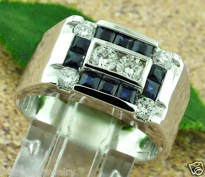 1.54 Ct 14k Solid White Gold Men's Diamond & Sapphire Ring Classy 9.00 Grams • $1595