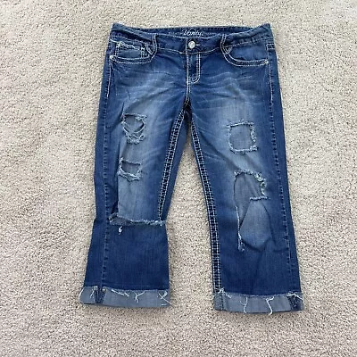 Vanity Premium Collection Womans Capri Jeans Size 31 Blue Denim Distressed • $17.92