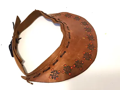 Vintage Leather Visor_Floral Design_handmade In California 1971 ('hippie Era') • $15.95