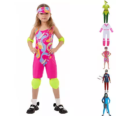 Kids Avatar Barbie Princess Peach Jumpsuit Costume Halloween Cosplay Fancy Dress • $27.09