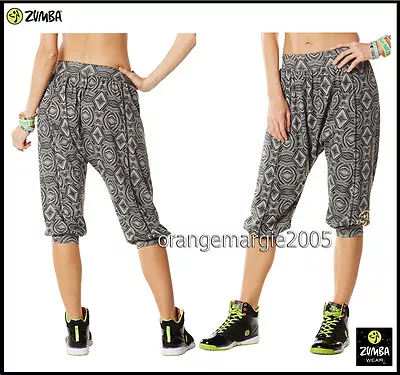 ZUMBA Aztez HAREM Hip Hop DANCE Capri Pant Gold Foil Logo U.K Convention S M XL • £46.81