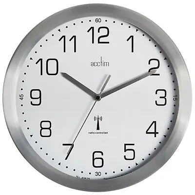 £36 • Buy Acctim Mason Wall Clock Radio Controlled Brushed Metal Aluminium 25cm
