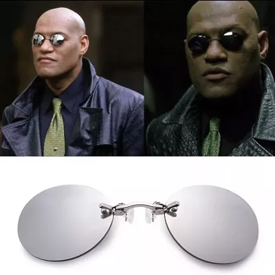 $10 • Buy Clip On Nose Glasses Round Rimless Matrix Morpheus Sunglasses Frameless Vintage