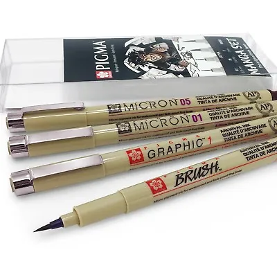 Sakura Pigma Micron – Pigment Fineliner Pens – Manga Wallet Of 4 – Sepia • £11.99