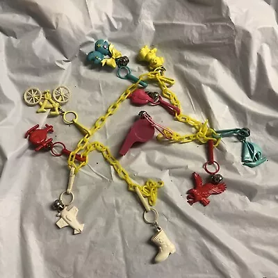 Vintage 80s Plastic Clip On Bell CHARM Necklace Mixed Charms • $27.95