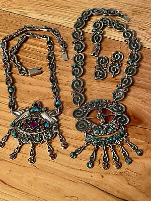 Mexican Sterling Turquoise Coral Amethyst Matl Style Necklaces Lot 191 Grams • $775