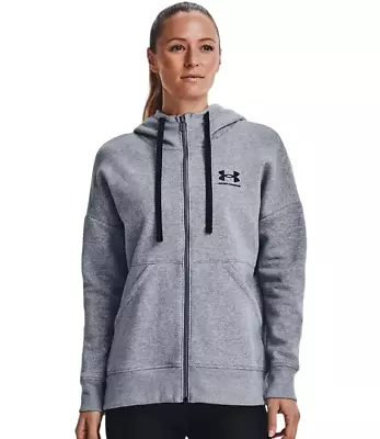 Womens Under Armour Steel Grey/Black Rival Fleece Full Zip Hoodie • $70.95