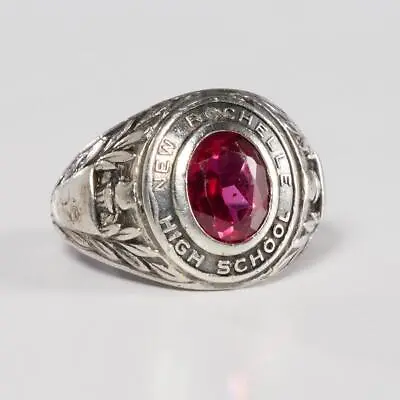Vintage New Rochelle High School Kinney Sterling Silver & Red Glass Class Ring • $40