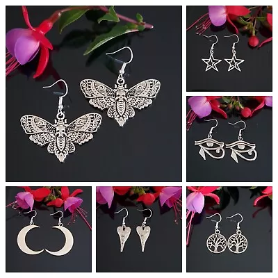 Dangle Drop Earrings Wicca Pagan Boho Symbol Goth Love Xmas Silver Plated Hooks • $3.63