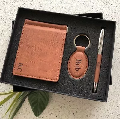 $52 • Buy Valentine's Day Personalised Leatherette Gift Set Keyring Pen Engraved For Him 