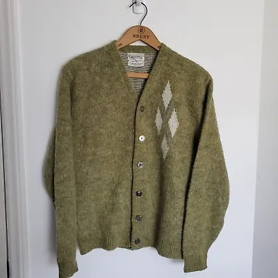 Vintage 60s Mohair Cardigan Cobain Sweater Grunge Fuzzy Men's Small Green • $150