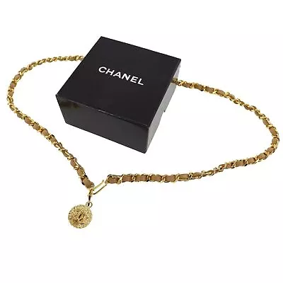 CHANEL CC Logo Used Chain Belt Gold Beige 1982 Vintage #BS616 W • $1440.02