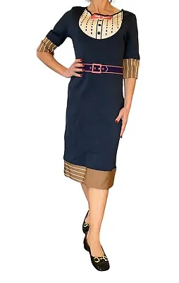 Z Spoke By Zac Posen Tuxedo Navy Blue Fitted Trompe L'oeil Bodycon Dress LARGE • $49.99