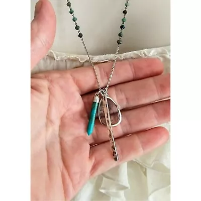 Vintage CHAN LUU Sterling Silver Rutilated Quartz & Turquoise Pendant Necklace • £96.42