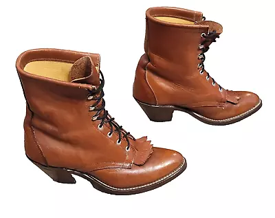 Vintage Laredo US Brown Leather Kiltie Granny Roper Western Booties Women Sz 7 M • $59.99