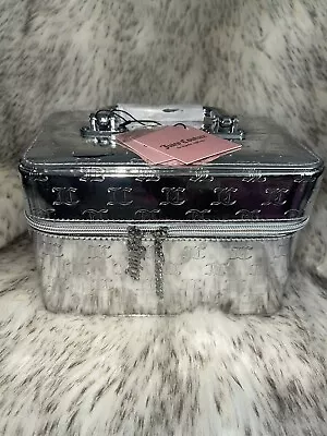 NWT Juicy Couture Travel Cosmetic Case Travel Makeup Train Case Silver Metallic • $25