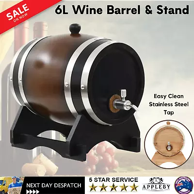 6L Wine Barrel Beer Wooden Whiskey Storage Brewing Home Brew Beverage Drink Tank • $97.50