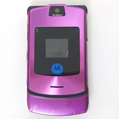 MOTOROLA V3i Razr Purple GSM UNLOCKED QUADBAND CAMERAFLIPBluth WORLD CELLPHONE • $49