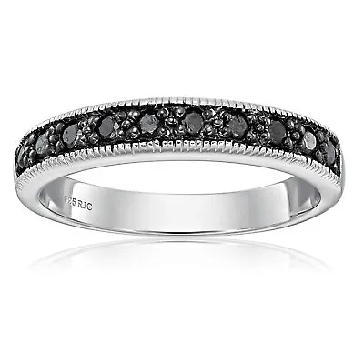 1/4 Ct Black Diamond Wedding Band For Women With Milgrain .925 Sterling Silver • $89.99