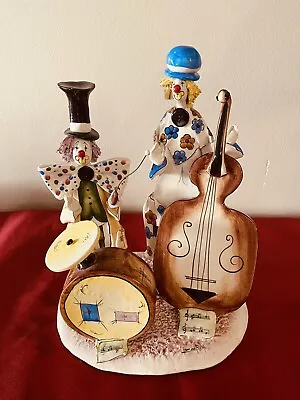 Zampiva Clowns W/Cello &Drum Figurine Statue Spaghetti Hair 9”H X 7” Signed • $40