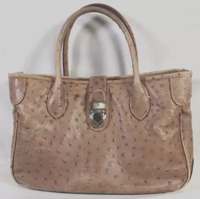 Vintage Dooney & Bourke Grey/Taupe Ostrich Leather Satchel-Tote Handbag • $45