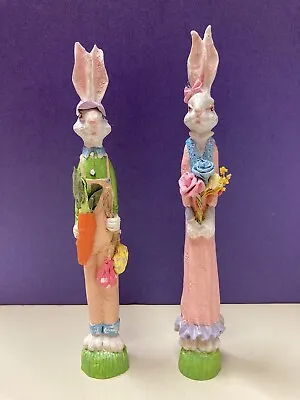 Easter Man & Woman Bunny Rabbit Pencil Set Of 2~  7  Tall *CUTE* Lots Of Detail • $8.99