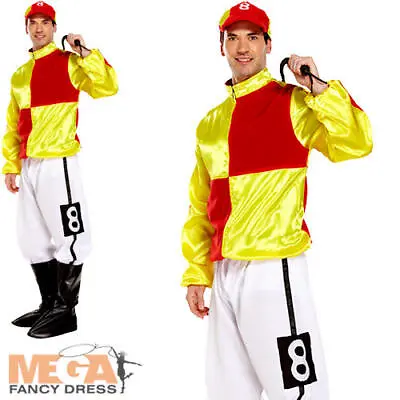 Yellow Racing Jockey Mens Fancy Dress Polo Horse Rider Adults Sports Costume • £18.99