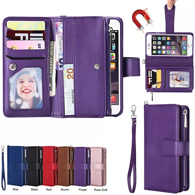 $19.68 • Buy For IPhone 14 13 12 11Pro XR Removable Magnetic Leather Zipper Wallet Case Cover