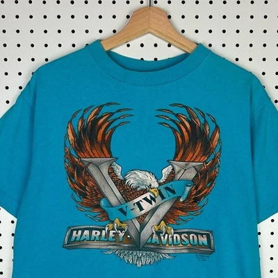 $146.89 • Buy Vintage Harley Davidson Biker Motorcycle 3D Emblem T Shirt V-Twin Memphis Medium