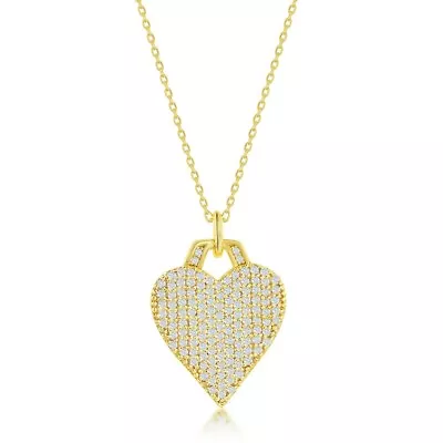 Sterling Silver Micro Pave CZ Heart Necklace - Gold Plated • $67