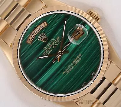 Rolex Men Day-Date 18038 Presidential 18k Gold 36mm- Malachite Green Marble Dial • $17545