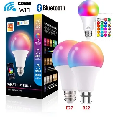 B22 E27 RGB RGBW LED Light Bulbs Smart Wifi Bluetooth Remote Control Globe Lamps • $73.69